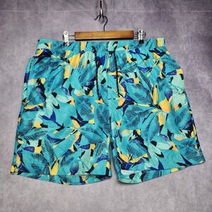 Nordstrom Mens XL Swim Trunks Teal Tropical Leaf Repreve Recycled‎ RK470369MN